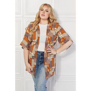Patchwork Kimono Lightweight Multicolor Pattern Three-quarter Sleeves Open Front